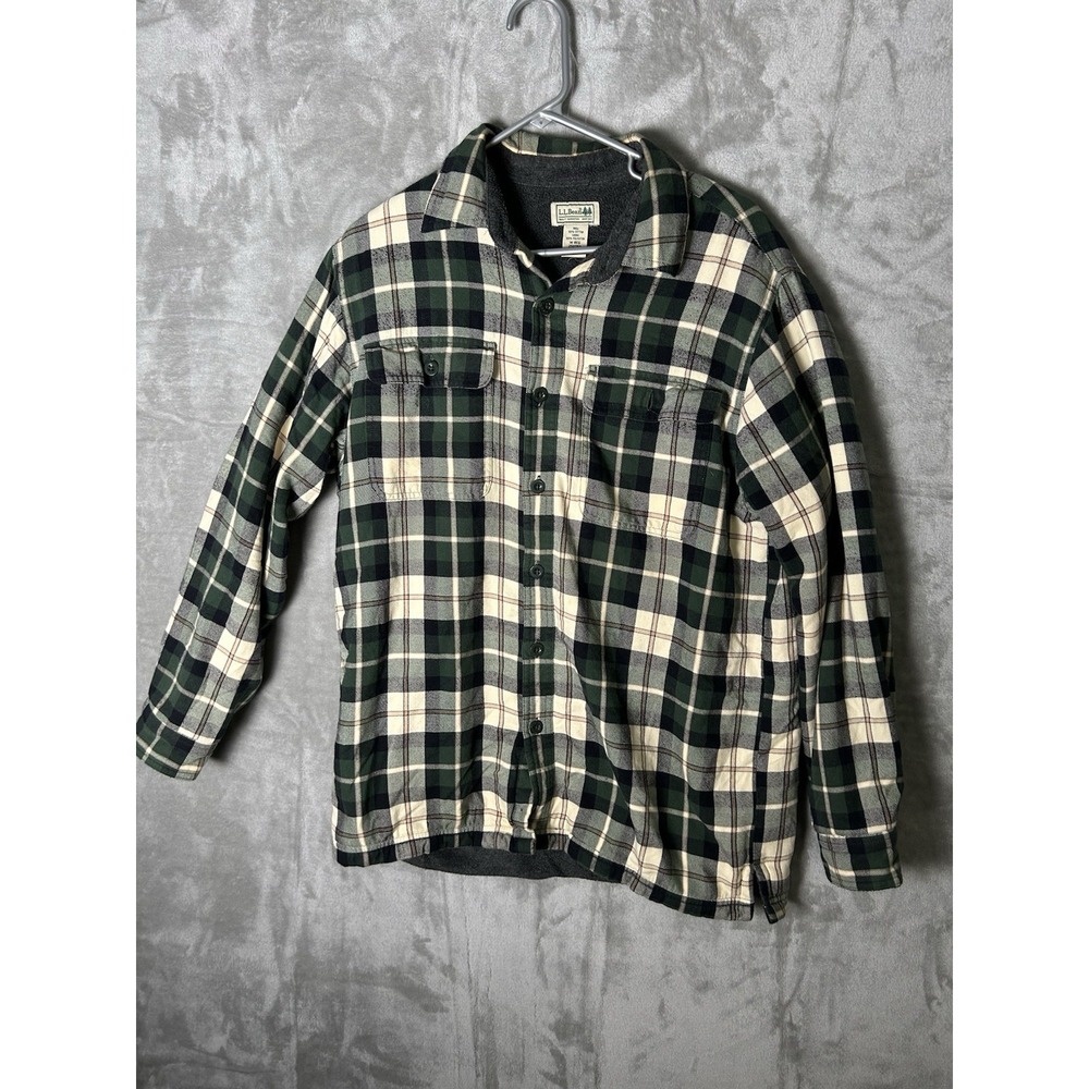 LL Bean Sweater Mens Medium Black Grey Beige Plaid Full Lined Heavy